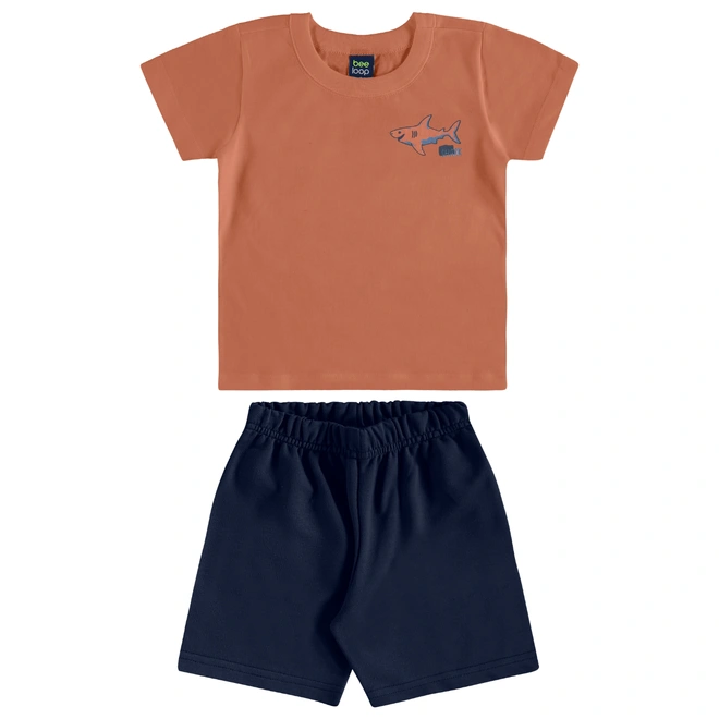 Conjunto Camisa Meia Manga em Malha e Bermuda em Microfibra Tubarão - Marrom Argila