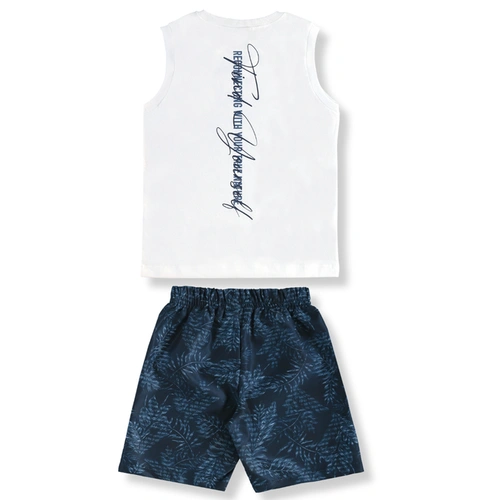 Conjunto Camiseta Regata em Malha e Bermuda em Microfibra - Branco Especial