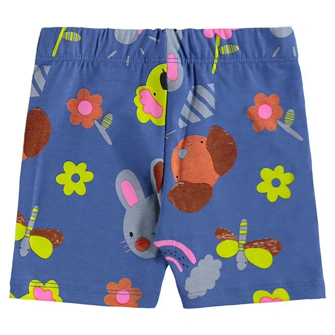 Conjunto Blusa em Malha e Bermuda em Cotton Floral - Branco/Azul