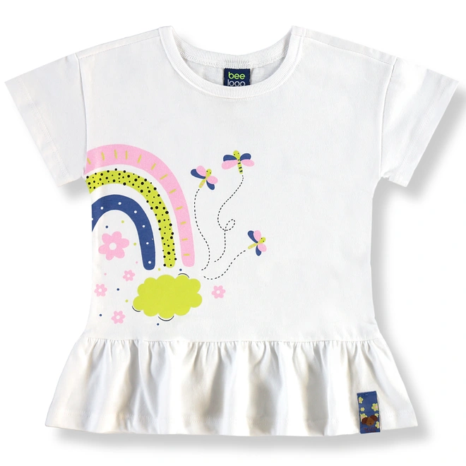 Conjunto Blusa em Malha e Bermuda em Cotton Floral - Branco/Azul