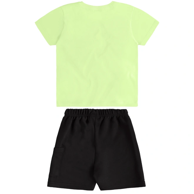 Conjunto Camisa Meia Manga em Malha e Bermuda em Moletom -Verde Limão