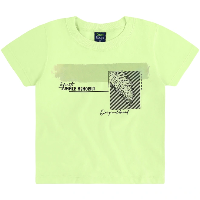 Conjunto Camisa Meia Manga em Malha e Bermuda em Moletom -Verde Limão