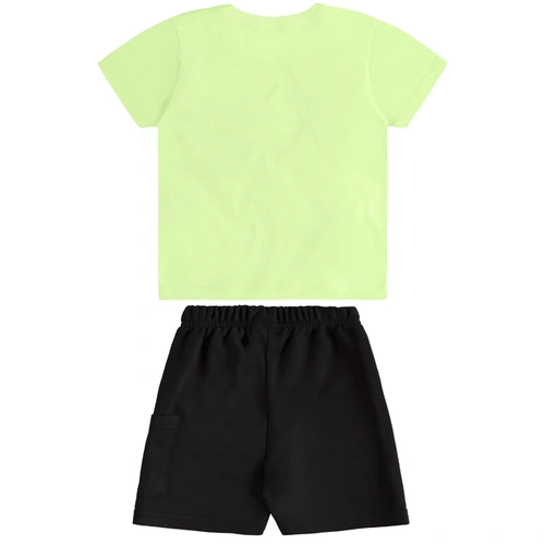 Conjunto Camisa Meia Manga em Malha e Bermuda em Moletom -Verde Limão