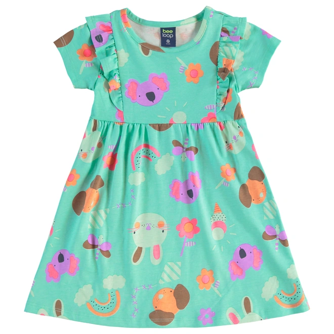 Vestido Manga Curta em Cotton Floral - Verde