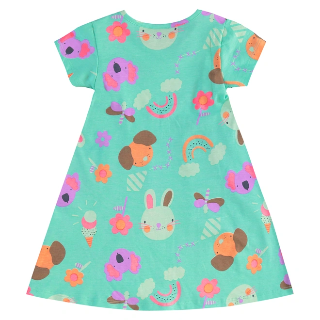 Vestido Manga Curta em Cotton Floral - Verde