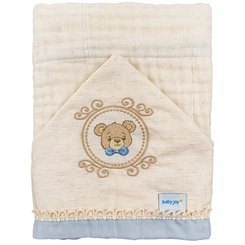 Toalha Soft Com Capuz Bordado Baby Joy Essência Lisa com Vira e Renda - Urso Azul