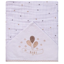 Toalha Soft Com Capuz Bordado Baby Joy Clássicos Estampada - Balões Bege