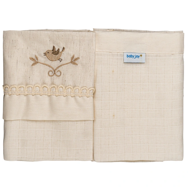 Fralda Baby Joy Essência Quadriculada Lisa com Debrum e Vira Bordada com Renda Pássaro - Natural