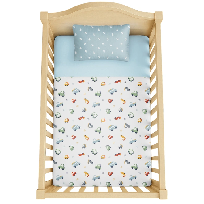 Jogo de Lençol com Elástico Padrão Americano Bublim Malha Estampado/Liso Carrossauro - 3 Peças