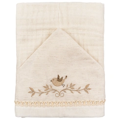 Toalha Soft Com Capuz Bordado Baby Joy Essência Lisa com Vira e Renda - Pássaro Natural