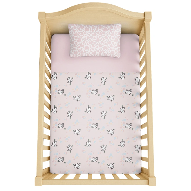 Jogo de Lençol com Elástico Padrão Americano Bublim Malha Estampado/Liso Passarinha - 3 Peças