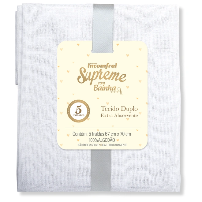 Fralda Para Bebê Supreme Lisa com Bainha - 5 unidades - Branco