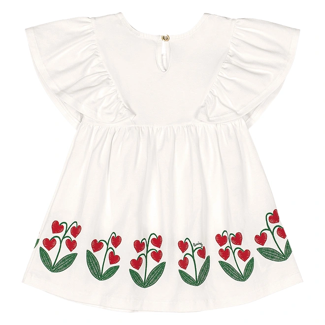 Vestido sem Manga com Babados Estampa de Flor - Branco Especial