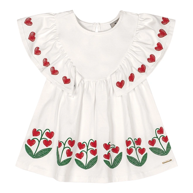 Vestido sem Manga com Babados Estampa de Flor - Branco Especial