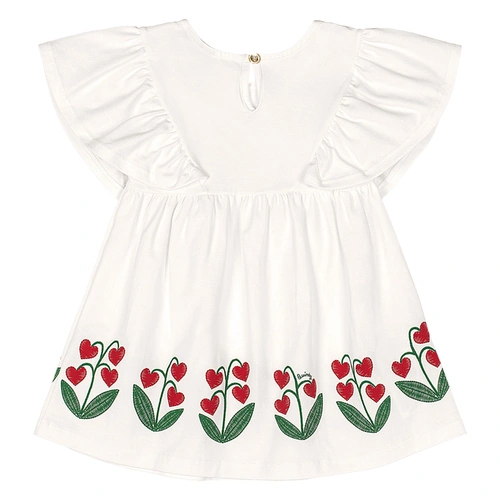 Vestido sem Manga com Babados Estampa de Flor - Branco Especial