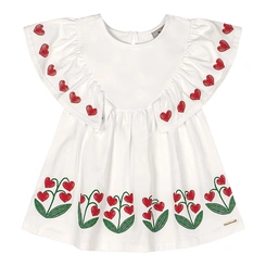 Vestido sem Manga com Babados Estampa de Flor - Branco Especial