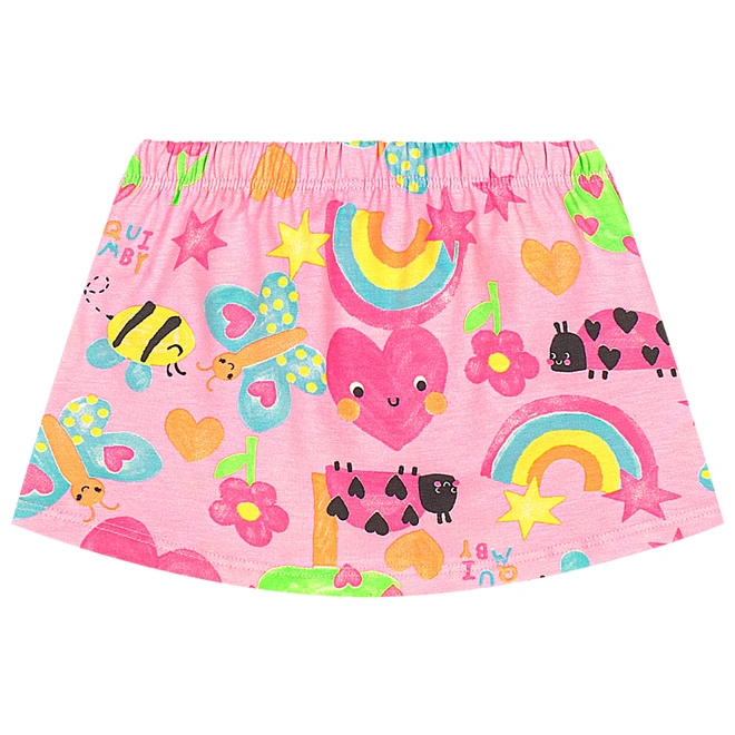 Conjunto Blusa em Ribana e Short-saia em Cotton Estampa Abstrata - Branco Especial