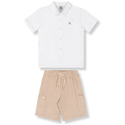 Conjunto Camisa em Tecido e Bermuda em Tecido Sarjado - Branco Especial