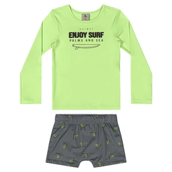 Conjunto Camisa Manga Longa e Sunga de Praia em Malha Poliéster - Verde Paraíso