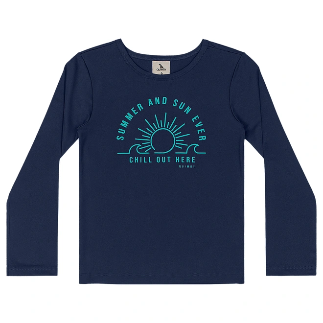 Conjunto Camisa Manga Longa e Sunga de Praia em Malha Poliéster - Azul Marinho