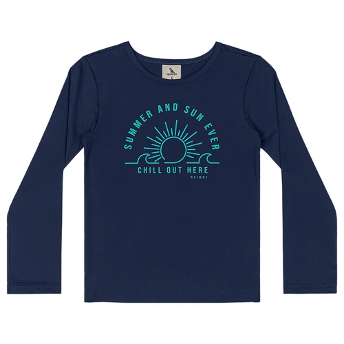 Conjunto Camisa Manga Longa e Sunga de Praia em Malha Poliéster - Azul Marinho