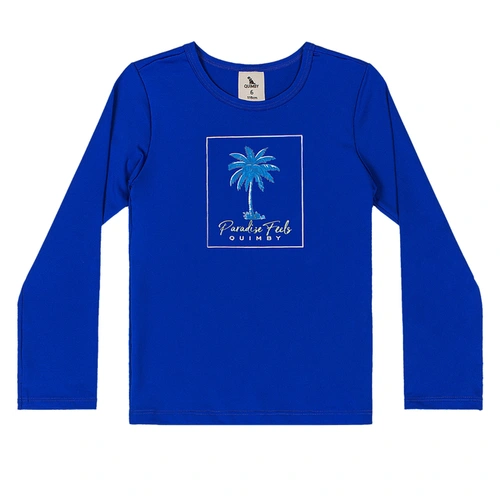 Conjunto Camisa Manga Longa e Sunga de Praia em Malha Poliéster - Azul Médio