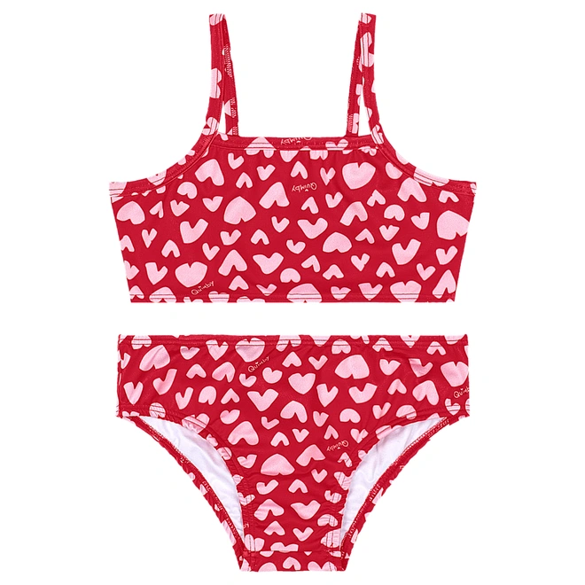 Biquíni em Malha Poliester Estampa Coração - Vermelho
