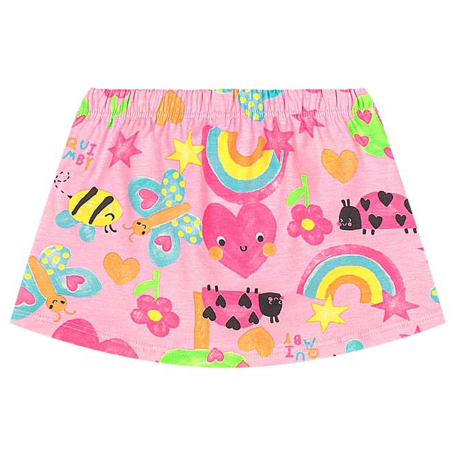 Conjunto Blusa em Ribana e Short-saia em Cotton Estampa Abstrata - Branco Especial