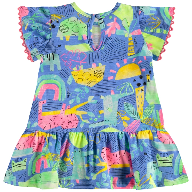 Vestido em Malha Flame com estampa abastrata- Azul