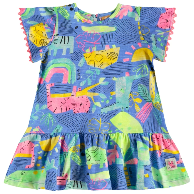 Vestido em Malha Flame com estampa abastrata- Azul