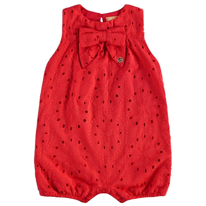 Macaquinho em Tecido Laise e Meia Malha - Vermelho