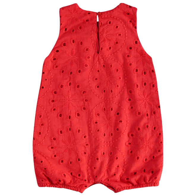 Macaquinho em Tecido Laise e Meia Malha - Vermelho