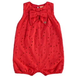 Macaquinho em Tecido Laise e Meia Malha - Vermelho