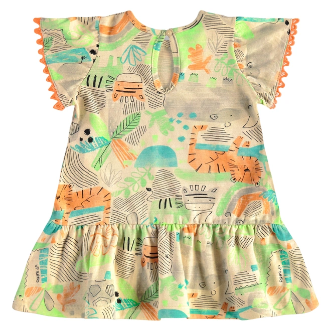 Vestido em Malha Flame com estampa abastrata- Natural