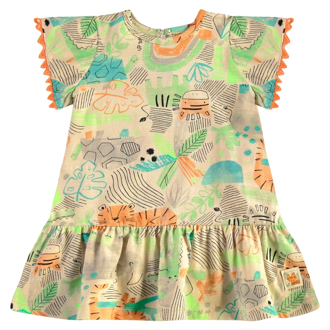 Vestido em Malha Flame com estampa abastrata- Natural