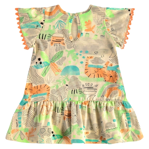 Vestido em Malha Flame com estampa abastrata- Natural