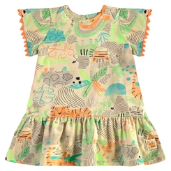 Vestido em Malha Flame com estampa abastrata- Natural