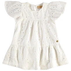 Vestido em tecido Laise e Meia Malha - Natural