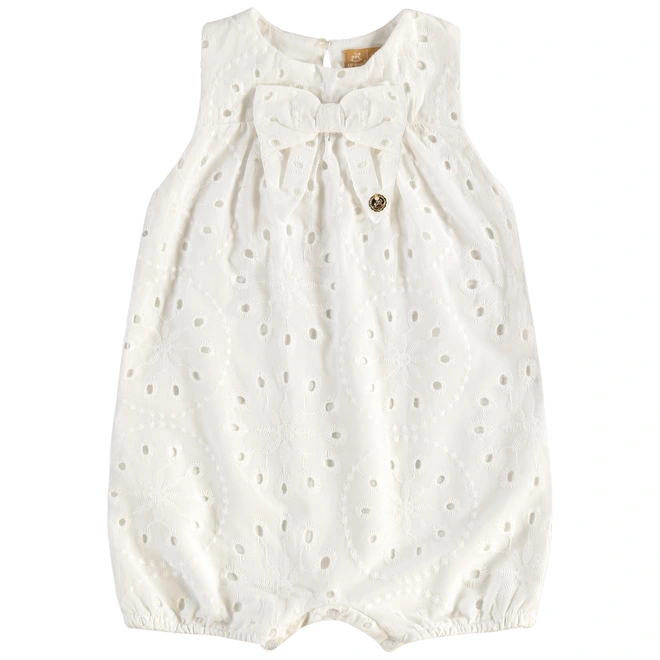 Macaquinho em Tecido Laise e Meia Malha - Natural