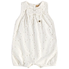 Macaquinho em Tecido Laise e Meia Malha - Natural