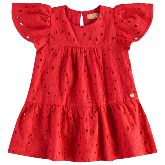 Vestido em tecido Laise e Meia Malha - Vermelho