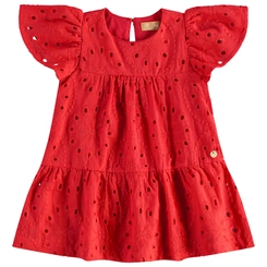 Vestido em tecido Laise e Meia Malha - Vermelho