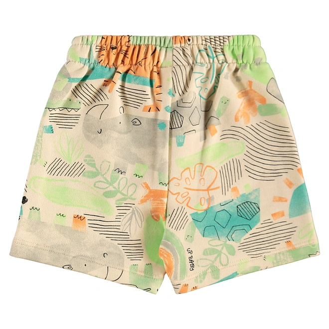 Conjunto Camiseta em Malha e Bermuda em Moletom sem Felpa Estampa Tigre Abstrato - Bege