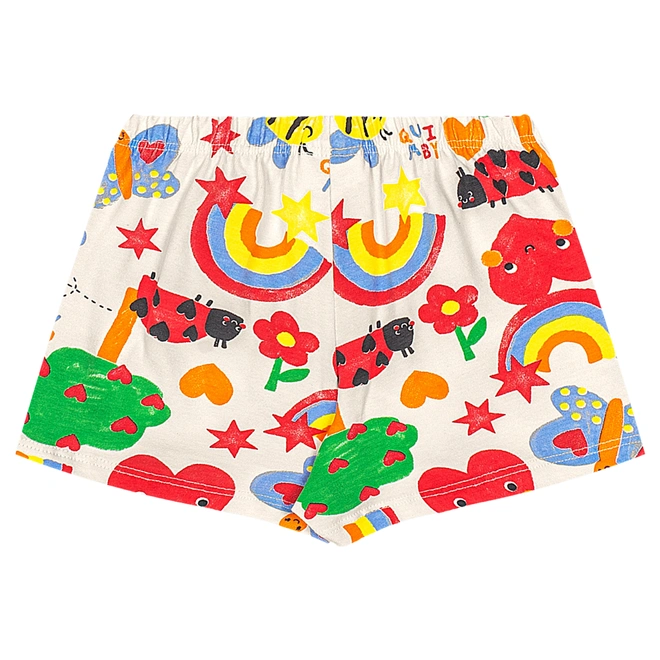 Conjunto Blusa em Ribana e Short-saia em Cotton Estampa Abstrata - Natural