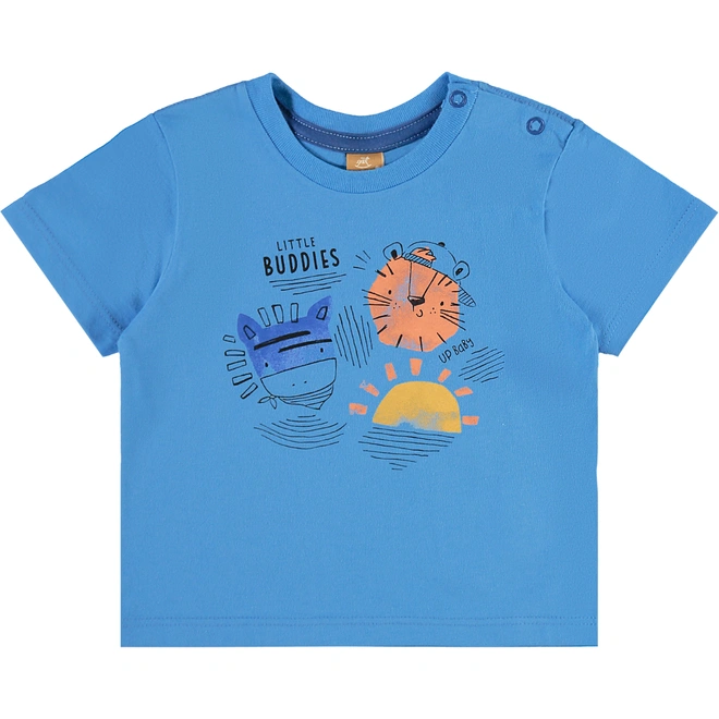 Conjunto Camiseta em Malha e Bermuda em Moletom sem Felpa Estampa Tigre Abstrato - Azul Ethereal