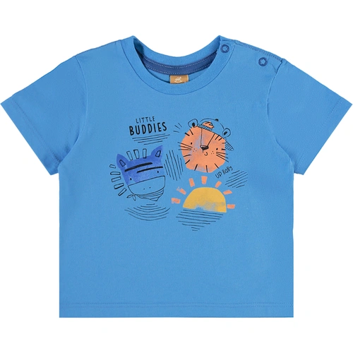 Conjunto Camiseta em Malha e Bermuda em Moletom sem Felpa Estampa Tigre Abstrato - Azul Ethereal