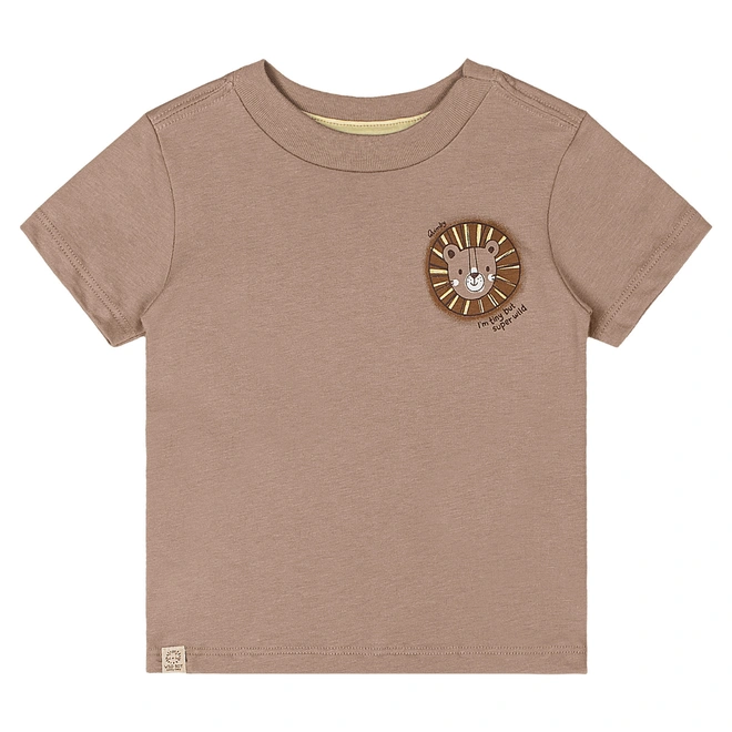 Conjunto Camisa Meia Manga em Malha e Bermuda em Microfibra Estampa de Bichos - Caqui