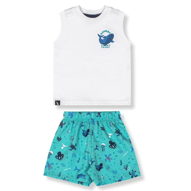 Conjunto Camiseta Regata em Malha e Bermuda em Microfibra - Branco Especial