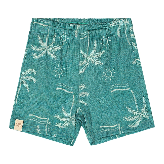 Conjunto Camisa Meia Manga em Malha e Bermuda em Viscose Estampa Coqueiros - Chumbo