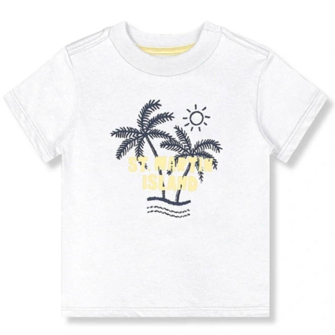 Conjunto Camisa Meia Manga em Malha e Bermuda em Viscose Estampa Coqueiros - Branco